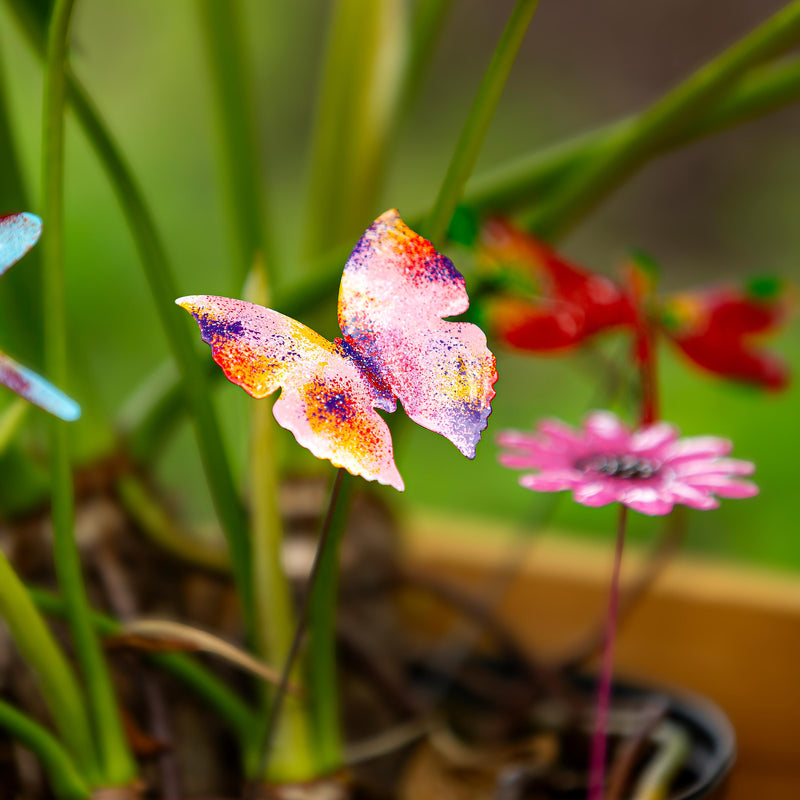 Pollinator Garden Stake Metal Butterfly, Dragonfly & Florals Plant Pick