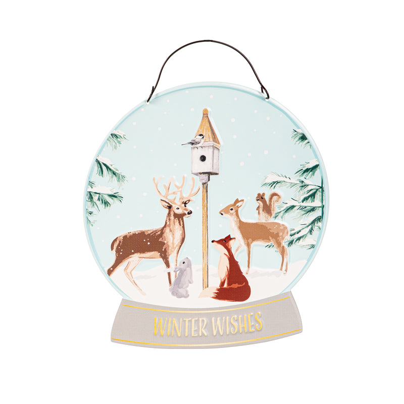 Printed Metal Hanging Winter Frost Snowglobe Sign,p4906