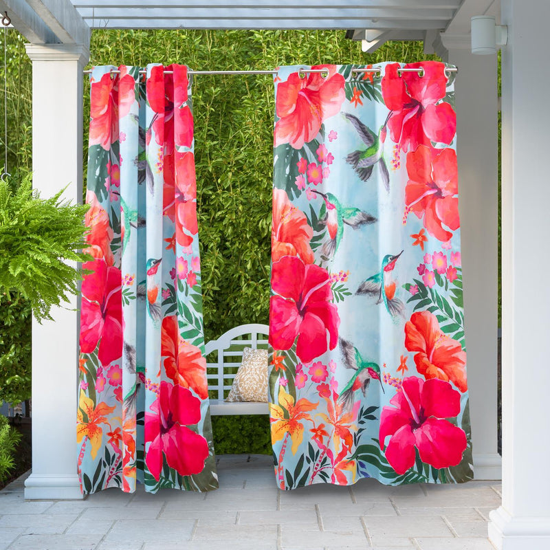 Suede Outdoor Curtain Set of 2, Hummingbirds & Hibiscus, 52 x 84"