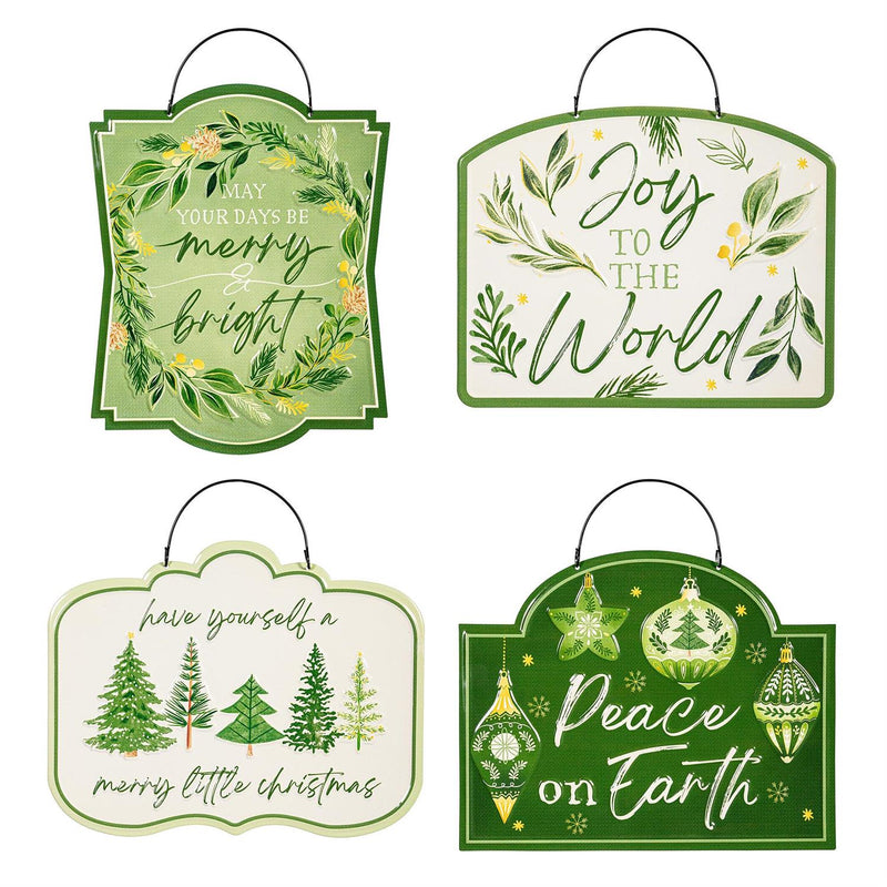Shades of Green Garden Accent, Printed Metal Hanging Sign, Green Foilage, Asst of 4