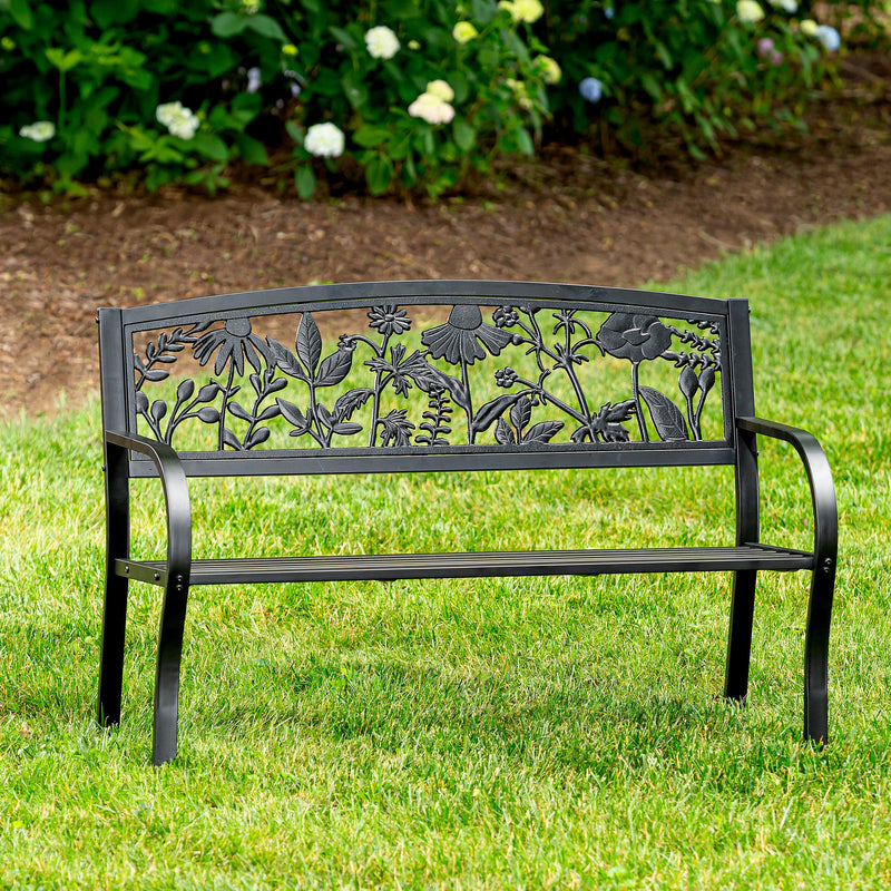 Steel and Cast iron Wild Flowers Bench.