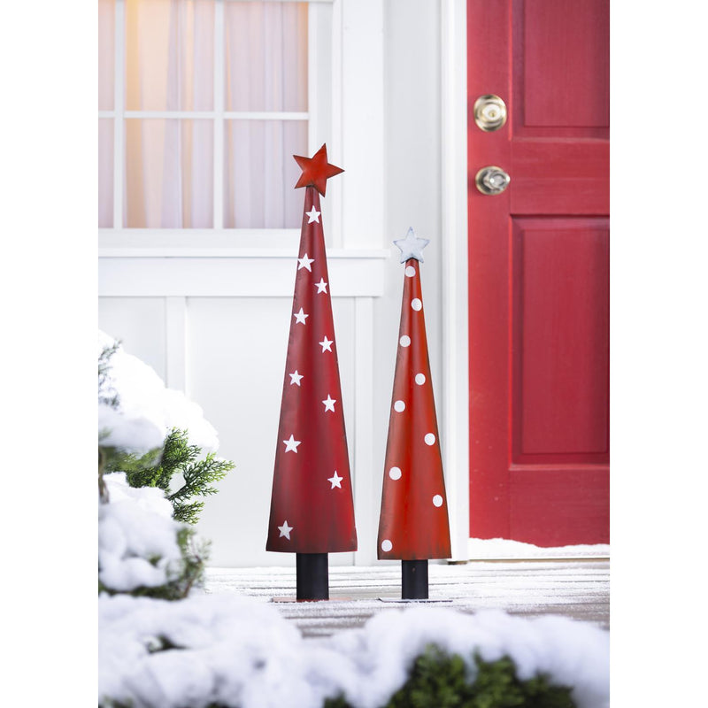 Set of 2 Red Polka Dot Metal Tree Statues