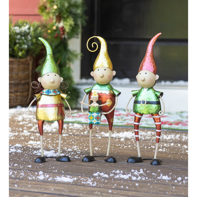 Metal Elf With Yellow Hat Christmas Garden Statue,phc014