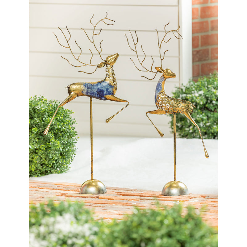 27" Metal Reindeer Statuary, 2 Asst,phc127