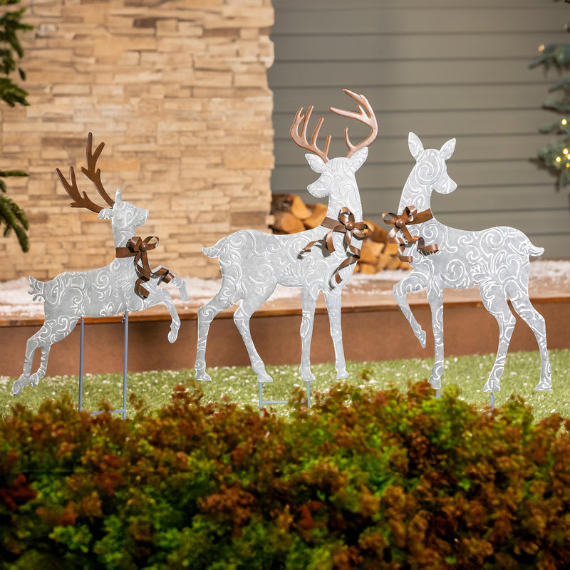Joyful Traditions Garden Stake, Metal Garden Stake, Elegant Reindeer, Set of 3