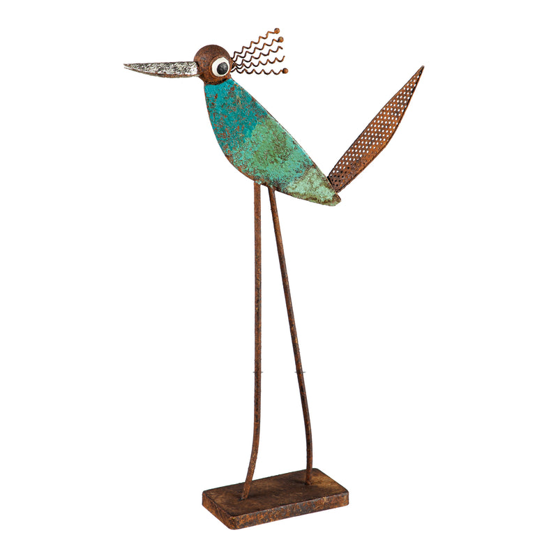 Rustic Metal Birds Statuary with Base, Set of 2,phc237