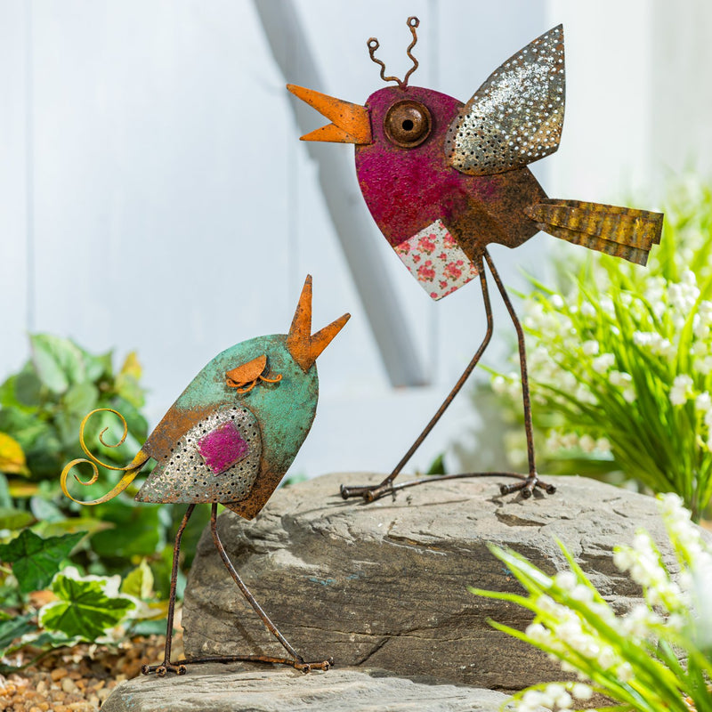 Rustic Metal Birds Statuary, Set of 2,phc238