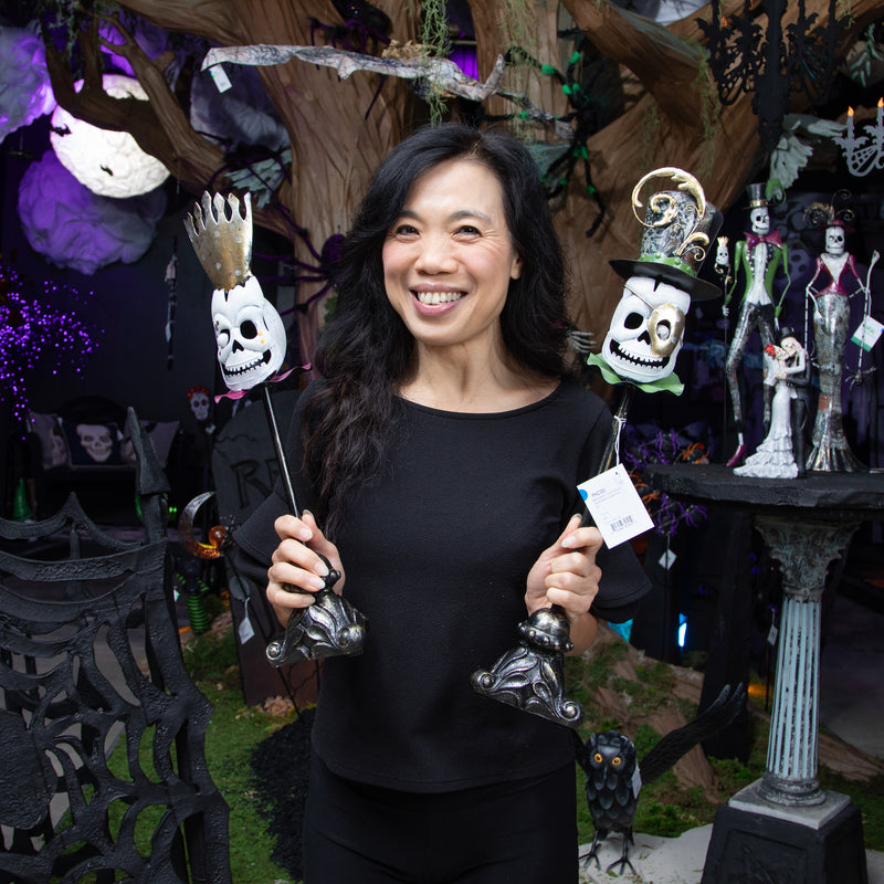 Metal Skeleton Green Head on stand/Skeleton Purple Head on Stand Set of 2,phc300