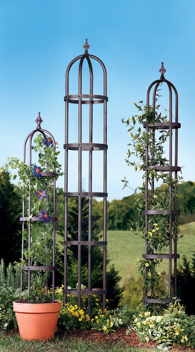 Evergreen Landscaping Details,8' Powder-Coated Steel Garden Obelisk Bronze,13.98x13.98x96.06 Inches