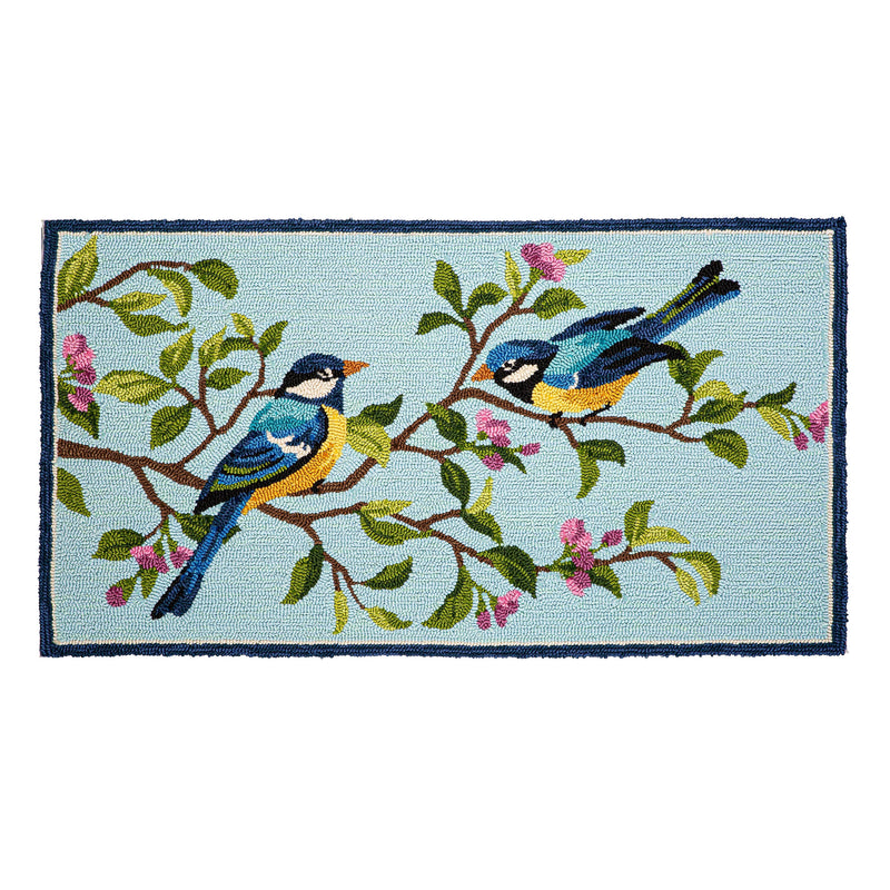 Indoor/Outdoor  Hooked Polypropylene Birds in Branches Accent Rug 24"x42"