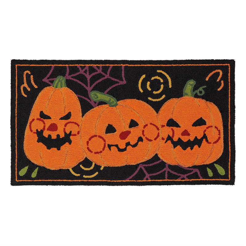 Indoor/Outdoor Jack-O-Lantern Pumpkin Hooked Polypropylene Accent Rug 24"x42"