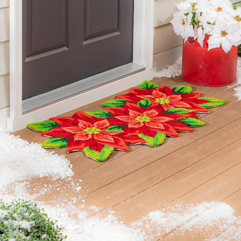 Indoor/Outdoor Hooked Rug, Polypropylene, Poinsettia, 24"x42"