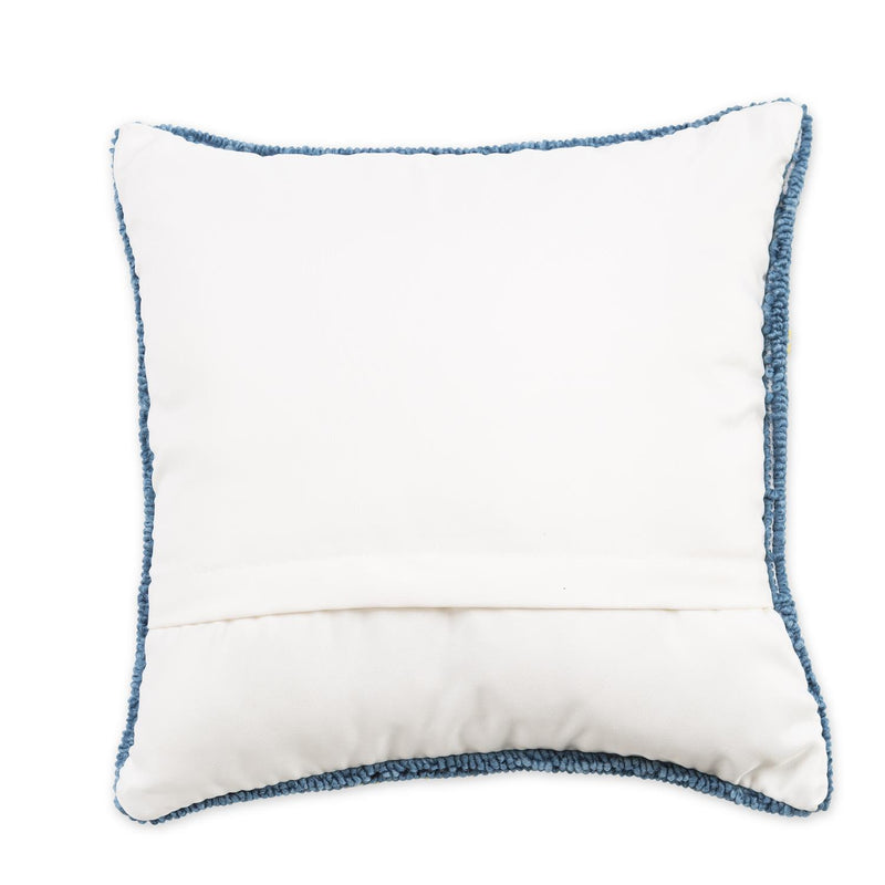 Indoor Outdoor Hooked Pillow Blue Flower 18"x18"