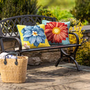 Indoor Outdoor Hooked Pillow Pink Flower 18"x18"