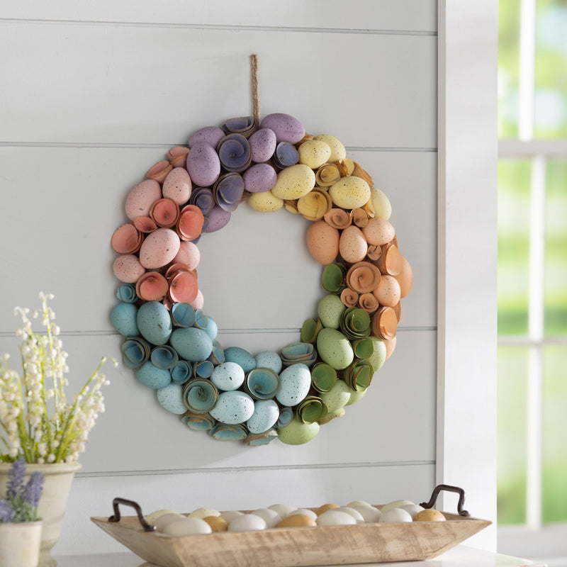 17.5" Easter Egg Rainbow Woodcurl Wreath,phl252