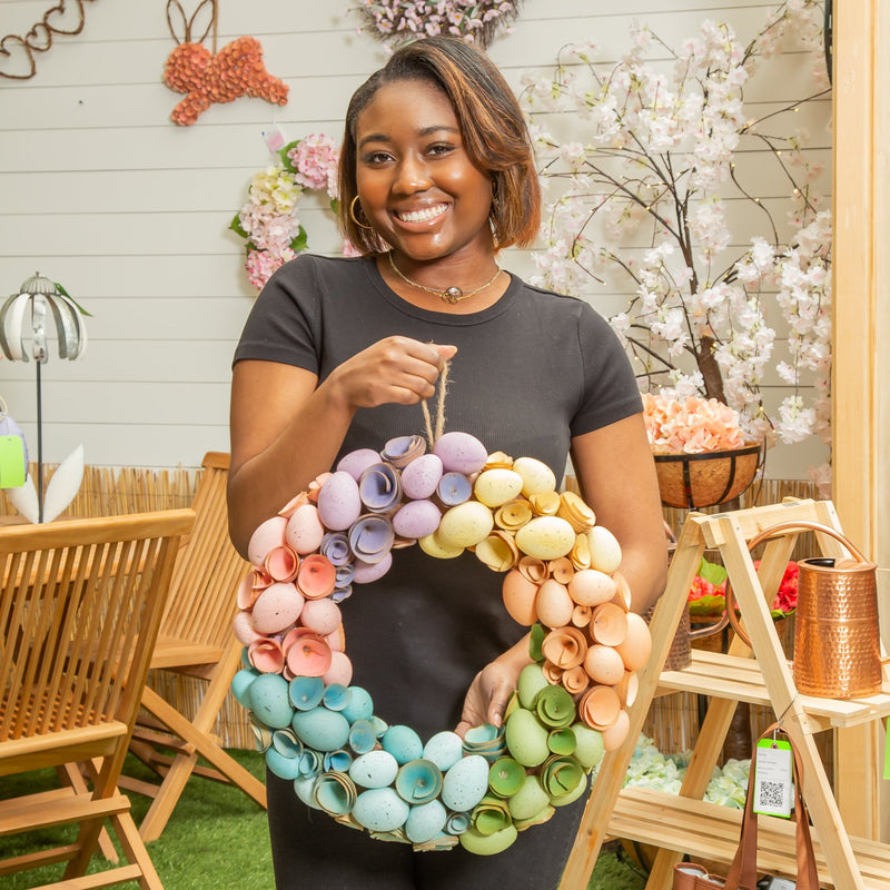 17.5" Easter Egg Rainbow Woodcurl Wreath,phl252