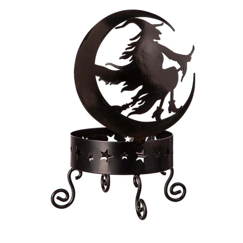 Metal Moon and Witch Pumpkin Holder