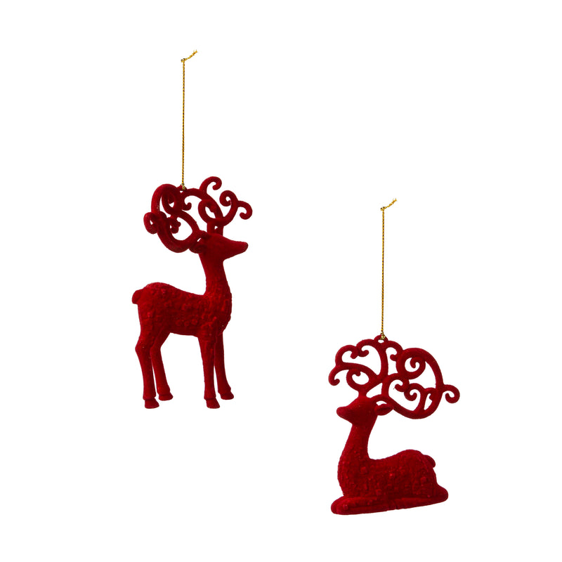 Red Flocked Deer Ornament,phl384