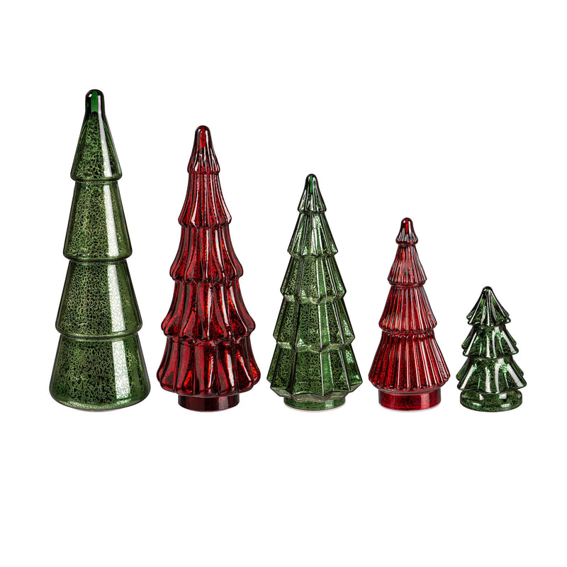 LED Colored Glass Tree Table Décor Set, Green and Red,phl395