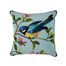 Indoor/Outdoor  Hooked Polypropylene Birds in Branches Throw Pillow 18"x18"