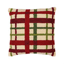 Indoor/Outdoor Hooked Pillow, Polypropylene, Christmas Plaid, 18"x18"