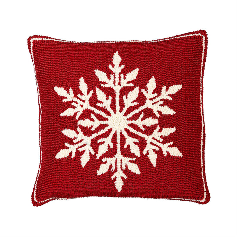 Indoor/Outdoor Hooked Pillow, Polypropylene, Snowflake, 18"x18"