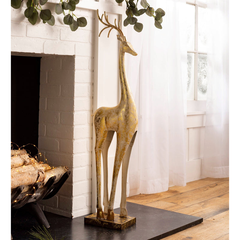 Gold and White Painted Iron Standing Tall Deer Statue,phl915