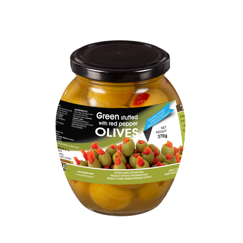 Tripsas Green olives stuffed with natural red pepper in brine 395ml / 13.65fl oz