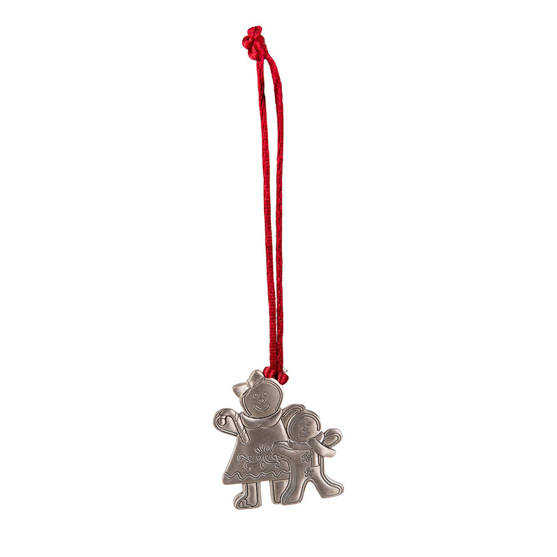 Solid Pewter Christmas Tree Ornament - Gingerbread boy and girl,phu044