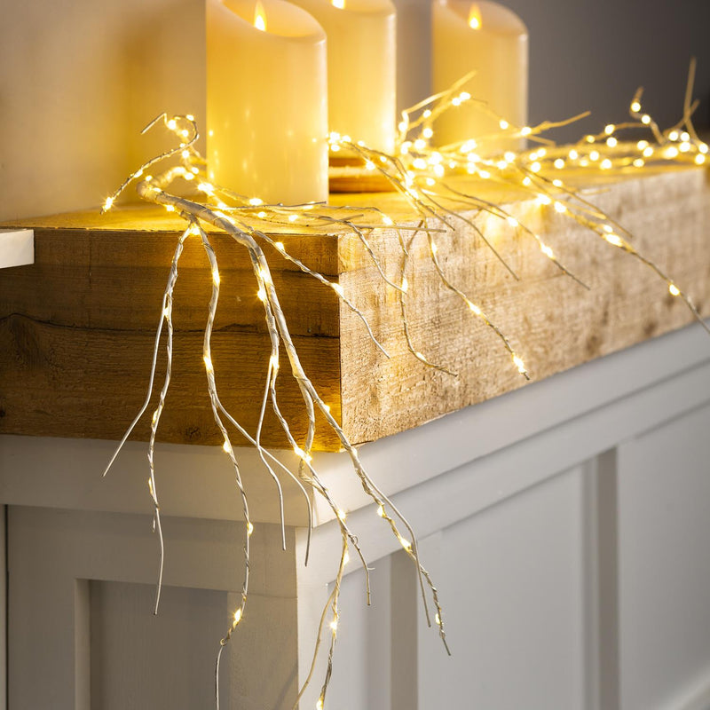 Indoor/Outdoor Birch Lighted Garland with 48  Lights Battery Operated, 6'L