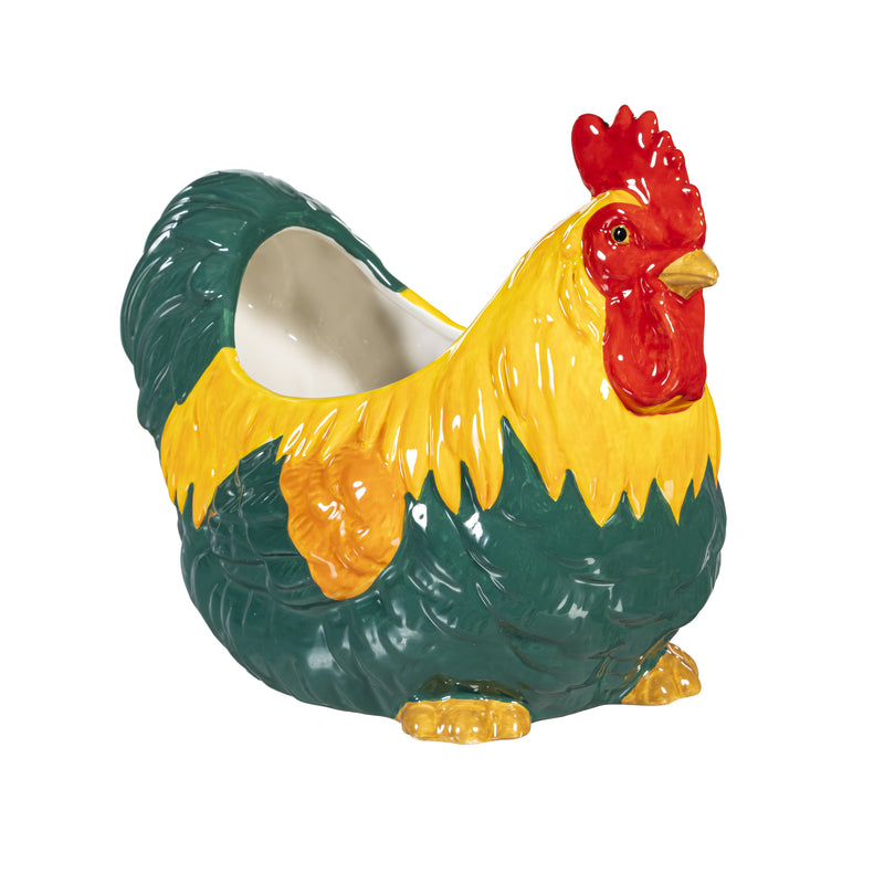 Petal & Plow Planter, Ceramic, Colorful Rooster, 8.3"