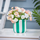 Palm Beach Planter, Ceramic Scalloped Green and White Stripe