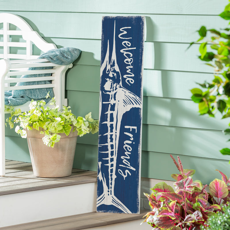 Coastal Porch Leaner Welcome Marlin 46" H