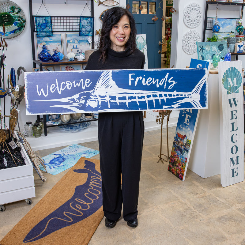 Coastal Porch Leaner Welcome Marlin 46" H