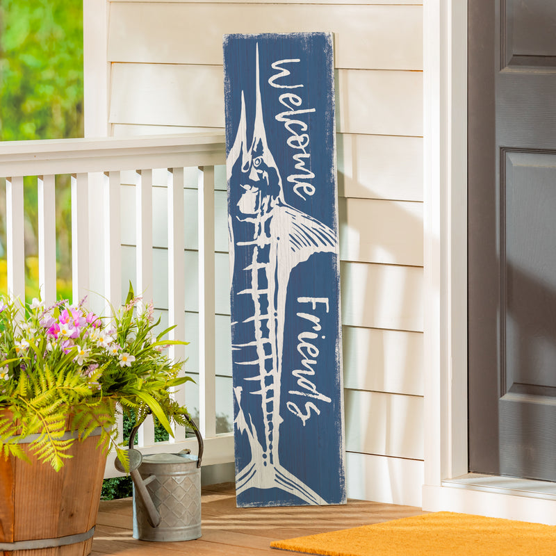 Coastal Porch Leaner Welcome Marlin 46" H