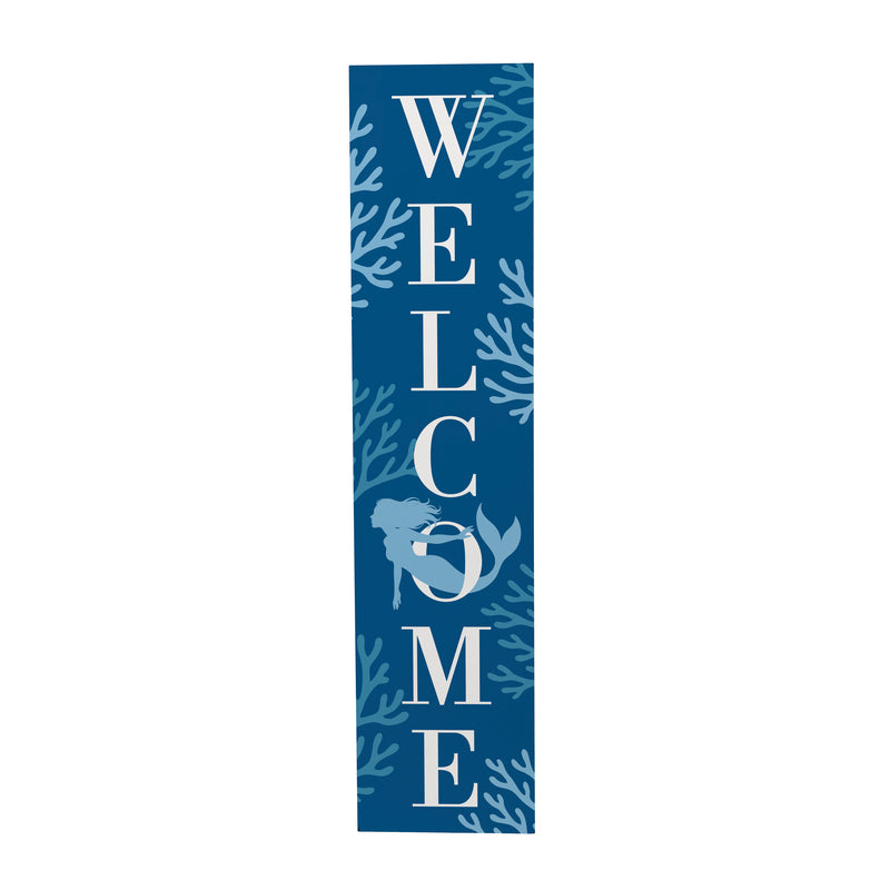 Blue Coastal Coral Sea Porch Leaner, Mermaid "Welcome", 46"H