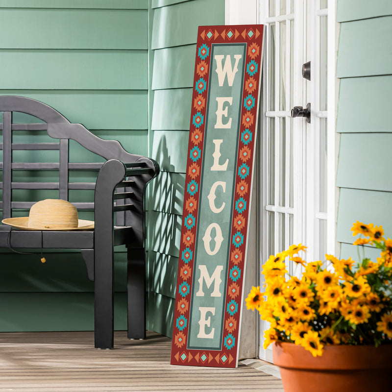 Southwest Pueblo Porch Leaner, Aztec "Welcome", 46"H