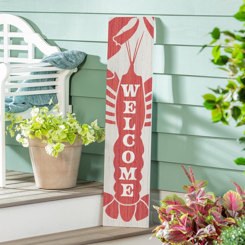 Coastal Porch Leaner Welcome Lobster 46" H