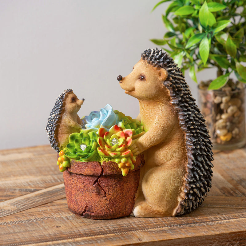 Solar resin  statuary,  succulent hedgehog family,q50892