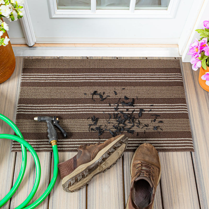 Dark Brown Striped PVC Loop Mat