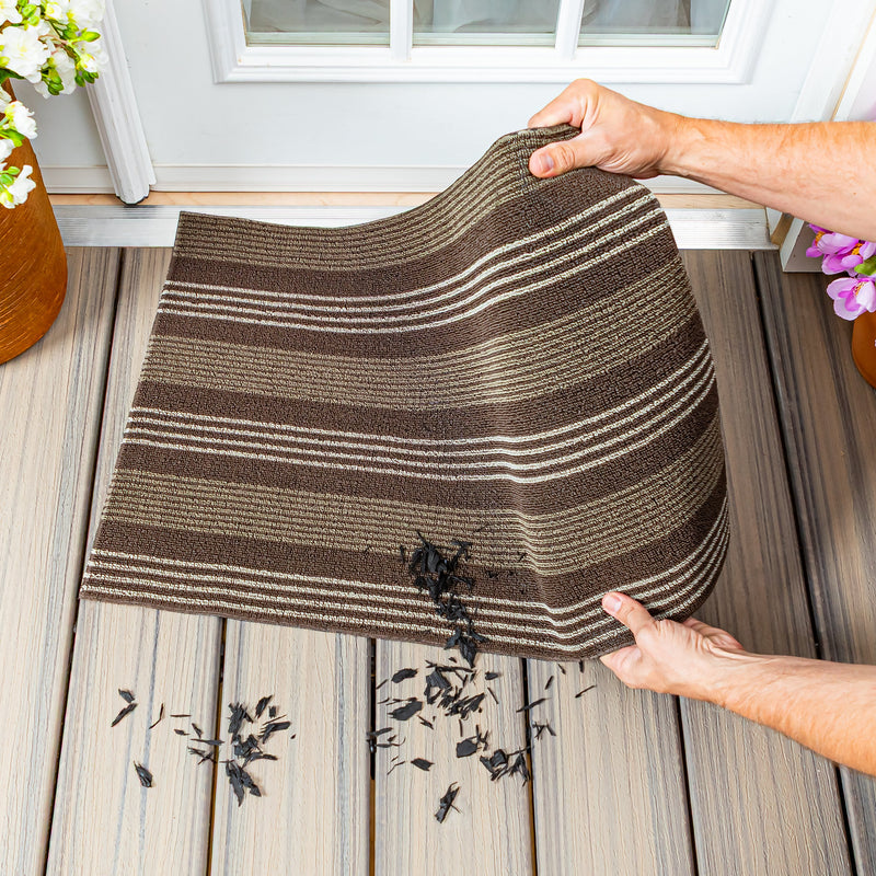 Dark Brown Striped PVC Loop Mat