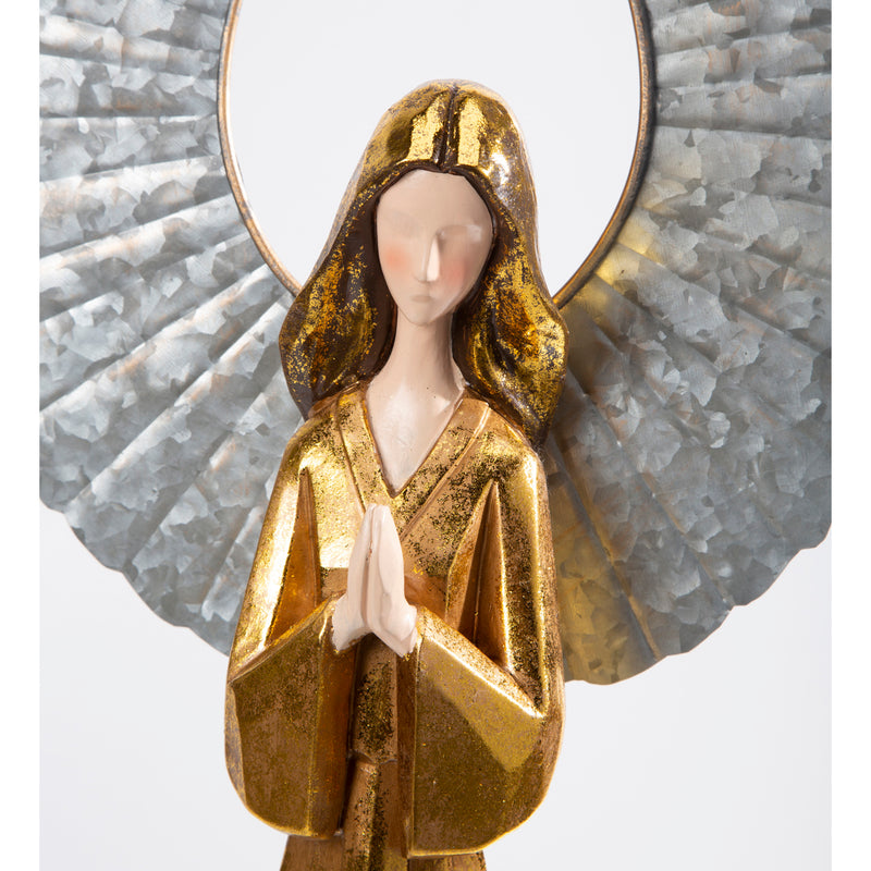 Large Golden Angel with Raised Metal Wings and Praying Hands,sc8720