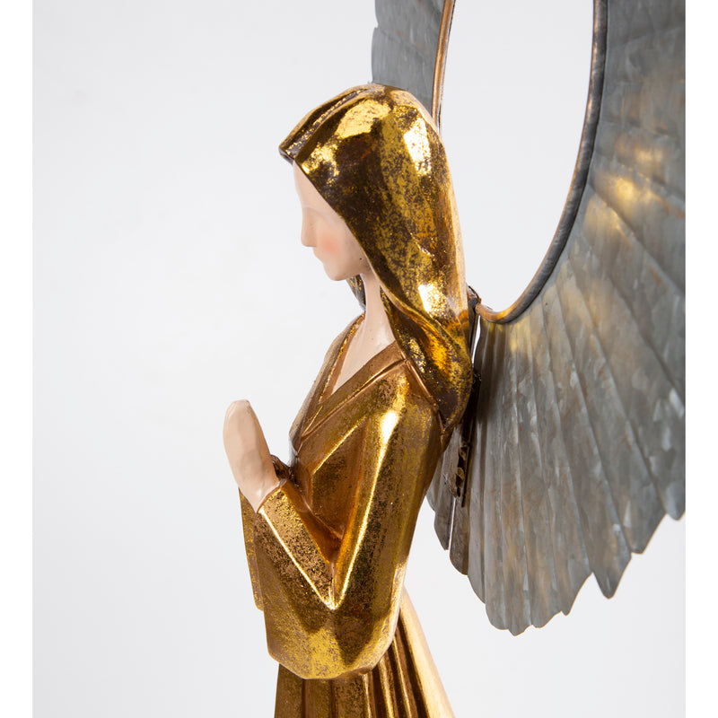 Large Golden Angel with Raised Metal Wings and Praying Hands,sc8720