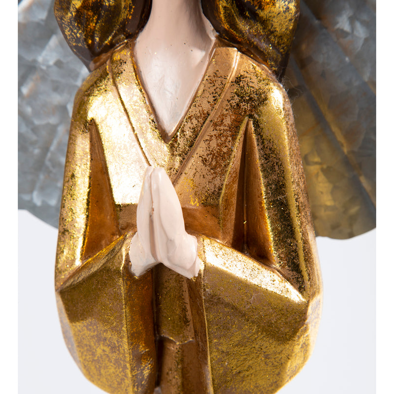 Large Golden Angel with Raised Metal Wings and Praying Hands,sc8720