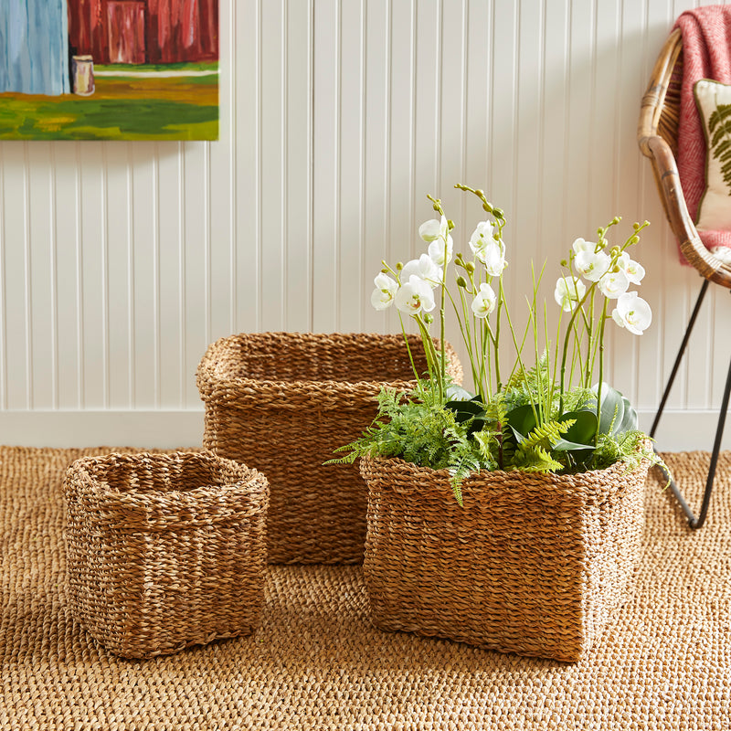 NAPA Home & Garden, SEAGRASS SQUARE BASKETS WITH CUFFS, SET OF 3,SG2004