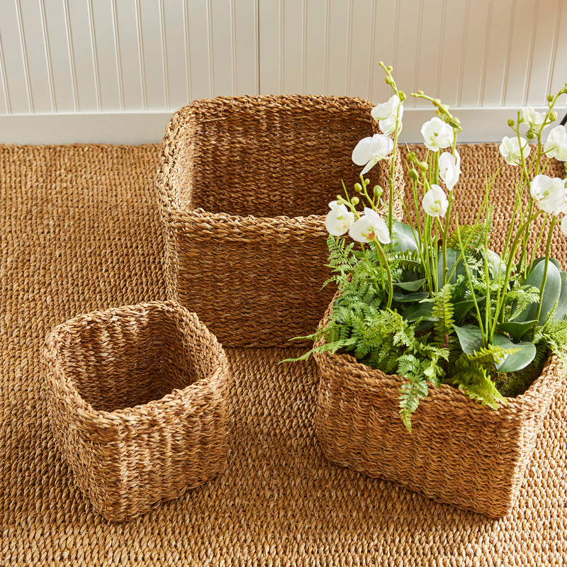 NAPA Home & Garden, SEAGRASS SQUARE BASKETS WITH CUFFS, SET OF 3,SG2004