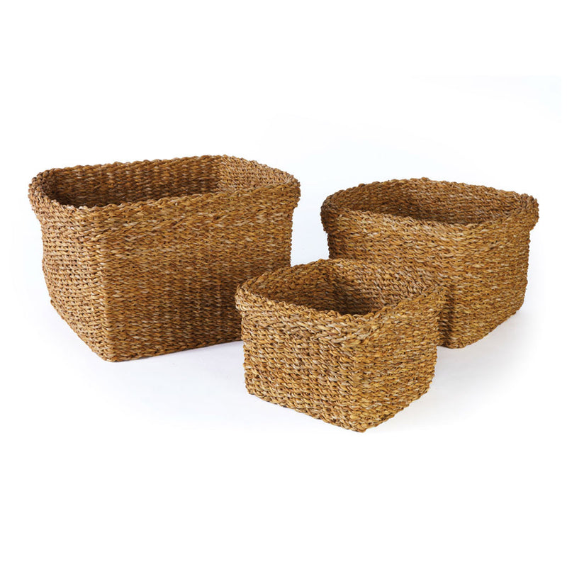 NAPA Home & Garden, SEAGRASS SQUARE BASKETS WITH CUFFS, SET OF 3,SG2004