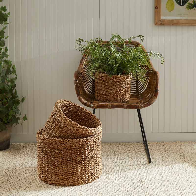 NAPA Home & Garden, SEAGRASS ROUND BASKETS WITH CUFFS, SET OF 3,SG2005