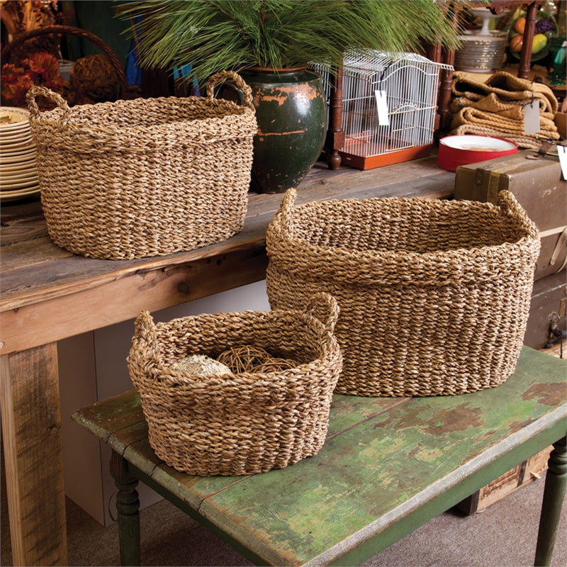 Napa Home Garden, SEAGRASS OVAL BASKETS W/ CUFF ,SET OF 3,sg2006