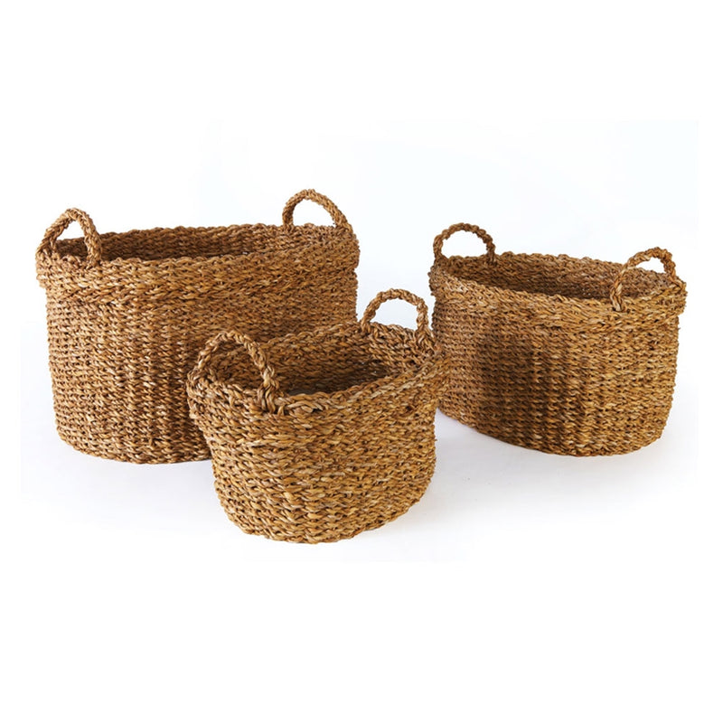 Seagrass Oval Baskets W/ Cuff , Set of 3